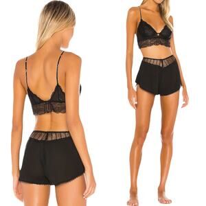 FREE PEOPLE Black Alyssa Lace Plunge Underwire Bra Bralette Crop X-Small NWT